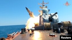 Russian navy rehearses firing rockets in Black Sea