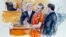 File - Artist rendering shows Irek Hamidullin, front center, his attorney Robert Wagner, front left, and interpreter Ihab Samra, front right, as judge Henry Hudson, left, listens in Federal Court in Richmond, Virginia.