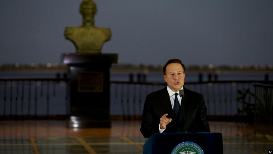 Presiden Panama Juan Carlos Varela berpidato di Panama City, April 2016.