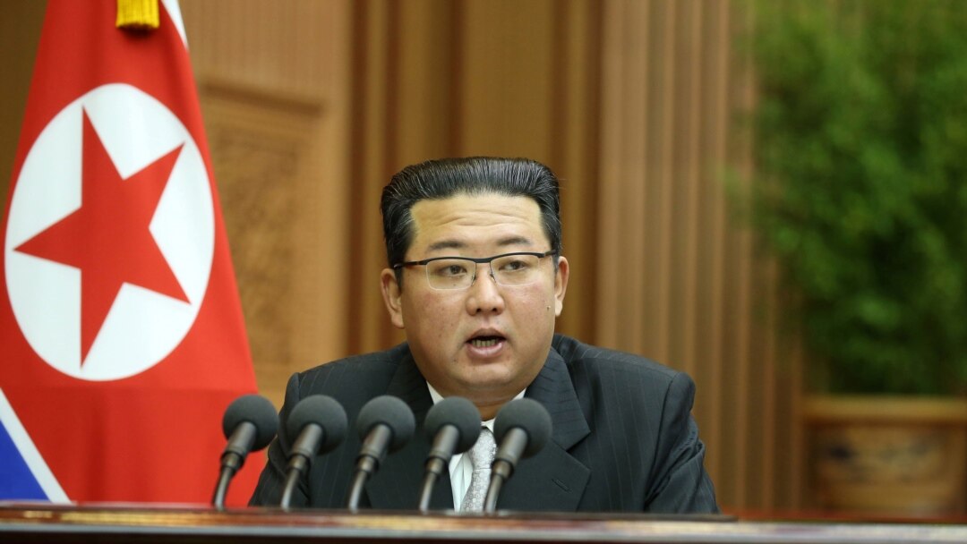 North Korean leader Kim Jong Un delivers a speech at the 5th Session of the 14th Supreme People's Assembly of the Democratic People's Republic of Korea in Pyongyang, North Korea, in this undated photo released Sept. 30, 2021 by North Korea's Korean Centr