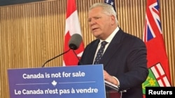 El primer ministro de Ontario, Doug Ford, responde a los nuevos aranceles del 25 % del presidente Donald Trump a las importaciones de México y Canadá. En Toronto, Ontario, Canadá, el 4 de marzo de 2025.