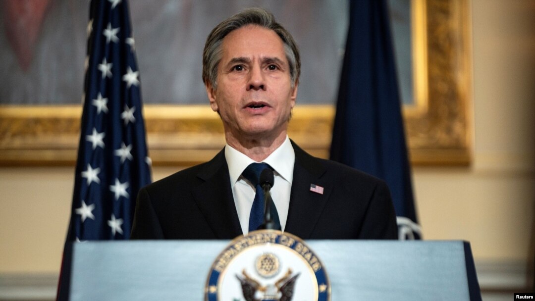 U.S. Secretary of State Antony Blinken delivers remarks about priorities for administration of U.S. President Joe Biden in the Ben Franklin room at the State Department in Washington, March 3, 2021. 