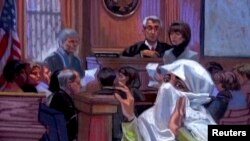 FILE - Pakistani Aafia Siddiqui is seen in a Feb. 3, 2010 courtroom sketch in New York City, New York, in this still image taken from video footage, Jan. 18, 2013.