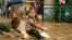 Children play in flood waters after torrential rains in Kampung Melayu, South Jakarta, Indonesia, January 17, 2013. (K. Lamb/VOA)