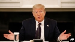 President Donald Trump speaks during a roundtable discussion with law enforcement officials, Monday, June 8, 2020, at the White House in Washington. (AP Photo/Patrick Semansky)