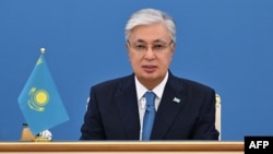 FILE - Kazakhstan's President Kassym-Jomart Tokayev delivers a speech during Heads of State of Central Asia Summit session in Astana, Aug. 9, 2024. (Kazakhstan's presidential press service/Handout via AFP)