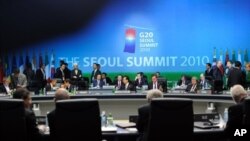 Scene at opening session of G20 Summit in South Korea, 11 Nov 2010