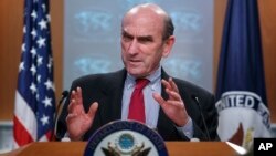 Special Representative for Venezuela Elliott Abrams speaks at the State Department in Washington, March 15, 2019. 