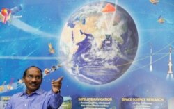 FILE - Indian Space Research Organization (ISRO) Chairman Kailasavadivoo Sivan gestures during a press conference at their headquarters in Bangalore, Jan. 11, 2019.