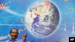 FILE - Indian Space Research Organization (ISRO) Chairman Kailasavadivoo Sivan gestures during a press conference at their headquarters in Bangalore, India, Friday, Jan. 11, 2019.