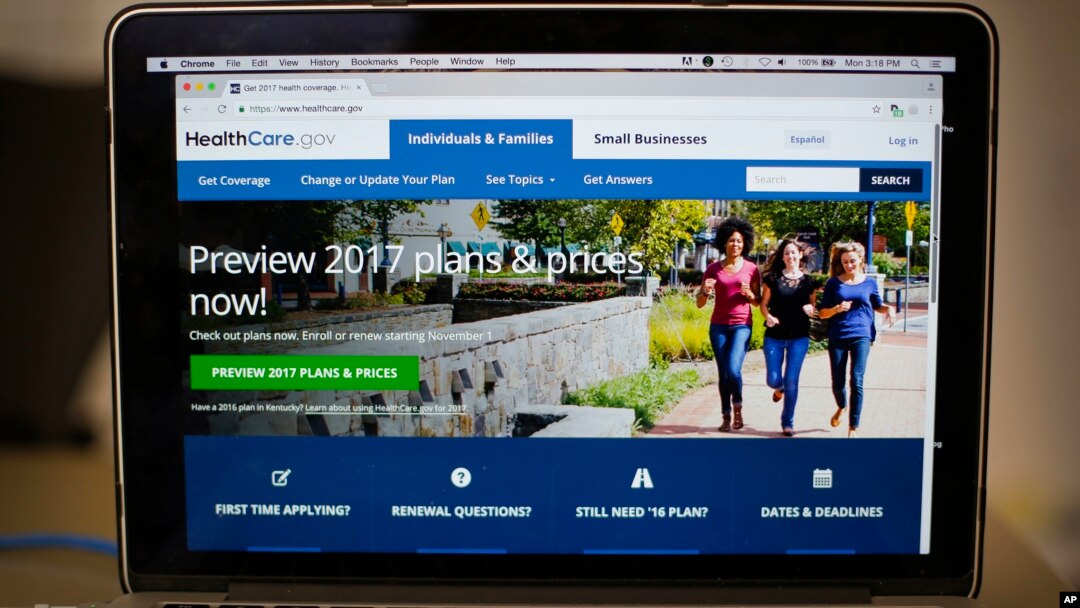 FILE - The HealthCare.gov 2017 home page is seen on a laptop in Washington.