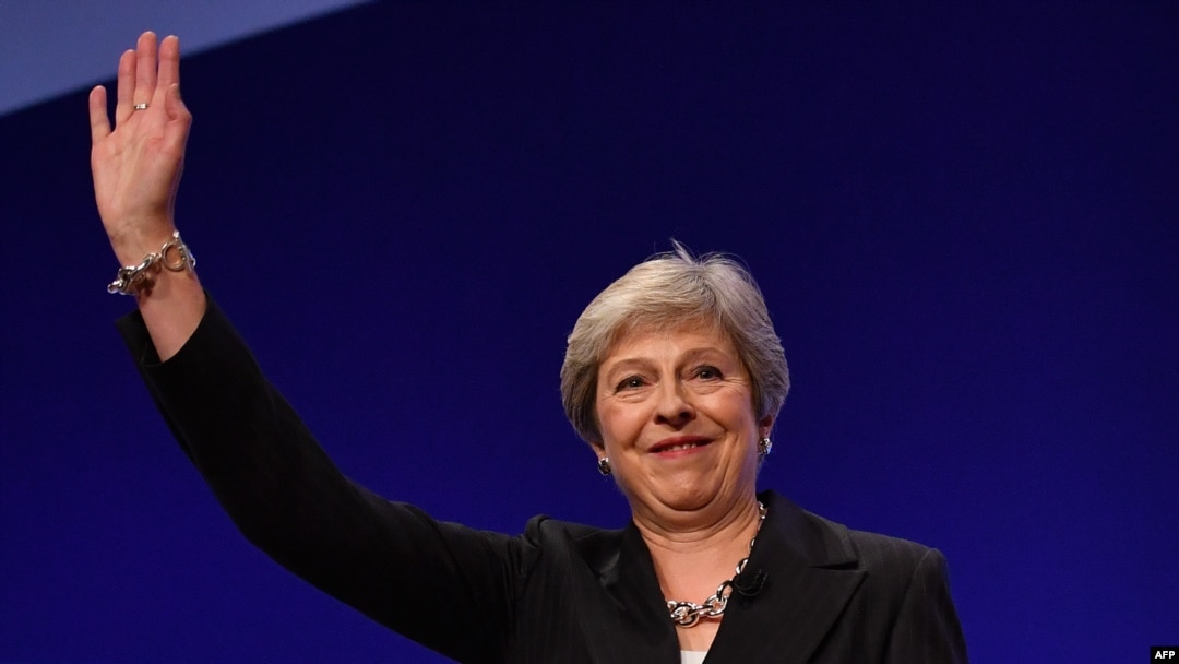 PM Inggris Theresa May di Birmingham, Inggris, 3 Oktober 2018.