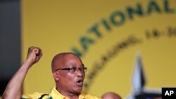 President Jacob Zuma sings before addressing delegates during the opening of their elective conference of the ruling African National Congress (ANC) at the University of the Free State in Bloemfontein, South Africa, December 16, 2012. 