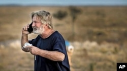 FILE - Alec Baldwin, after he was questioned about a shooting on the set of the film "Rust" outside Santa Fe in 2021. (Jim Weber/Santa Fe New Mexican via AP)
