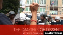 A screenshot of a report from the Cambodian League for the Promotion and Defense of Human Rights (Licadho), titled “Dangers of Dissent: Attacks on Human Rights Defenders”.