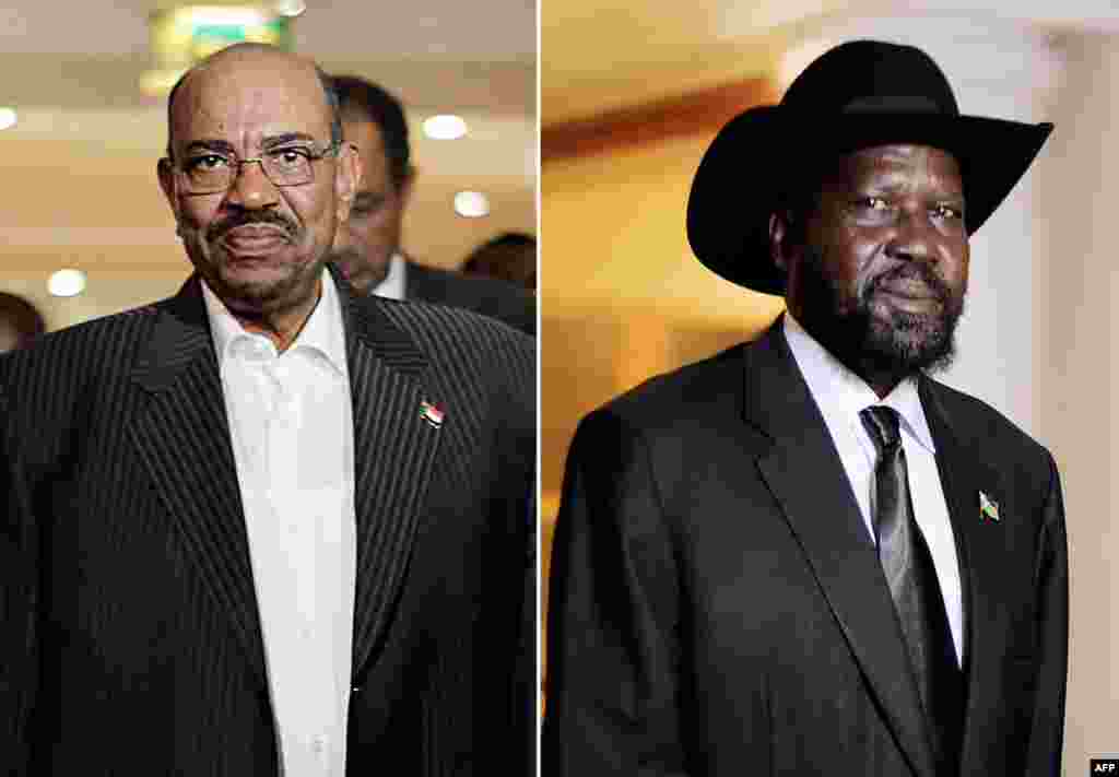 Sudanese President Omar al-Bashir (L) held talks at the AU summit with his South Sudanese counterpart Salva Kiir on issues including oil, ongoing rebellions in the two countries, and new border crossings, but Bashir refused to discuss the disputed region of Abyei when Kiir tried to raise it.