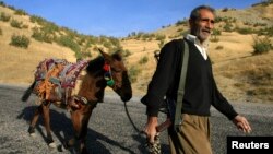 FILE - A Kurdish village guard patrols a road in the southeastern Turkish province of Sirnak. A Turkish pro-Kurdish lawmaker accused the military of slaughtering many mules after raking a village with gunfire in the Uludere district. 