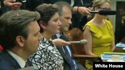 VOA Russian reporter Fatima Tlisova (second from left) at the White House ceremony