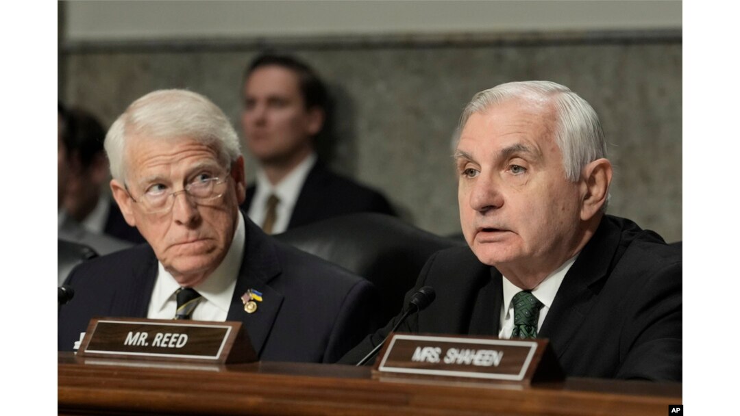 U.S. Senator Jack Reed, a Democrat, right, gives opening remarks as Senator Roger Wicker, a Republican, looks on during the Senate Armed Services Committee confirmation hearing for Pete Hegseth at the Capitol in Washington on Jan. 14, 2025.