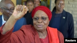 Namibia's Vice President and SWAPO presidential candidate Netumbo Nandi-Ndaitwah gestures after casting her vote in the elections in Windhoek, Nov. 27, 2024. 