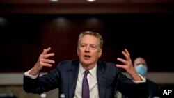 U.S. Trade Representative Robert Lighthizer speaks at a Senate Finance Committee hearing on U.S. trade on Capitol Hill, June 17, 2020, in Washington.