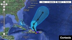 Trayectoria esperada de la tomenta tropical Gabrielle, que actualmente se encuentra sobre Puerto Rico.