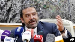 Lebanese Prime Minister Saad Hariri speaks during a press conference after the inauguration of new measures at the Rafik Hariri International Airport in Beirut, Aug. 20, 2019.