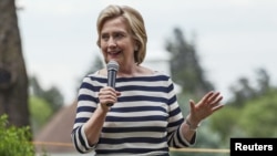 Democratic U.S. presidential candidate Hillary Clinton speaks to supporters in Winterset, Iowa, July, 25, 2015.