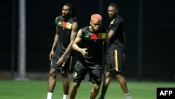 FILE — Cameroonian forward Clinton Njie takes part in a training session on the eve of the AFCON match against Gambia, Bouake, Ivory Coast, Jan. 22, 2024,