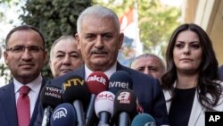 Turkish Prime Minister Binali Yildirim speaks to the media in Ankara, Turkey, Sept. 22, 2017. 