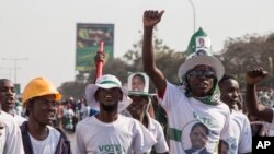 FILE - Supporters of the ruling party celebrate the results of the presidential elections in Lusaka, Zambia, Aug. 15, 2016. 