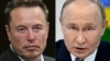 This combination of photos created on Oct. 25, 2024, shows SpaceX, Twitter and Tesla CEO Elon Musk in Paris on June 16, 2023, and Russian President Vladimir Putin in Kazan on Oct. 23, 2024.