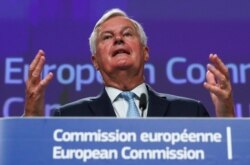 European Union chief Brexit negotiator Michel Barnier speaks during a media conference after Brexit trade talks between the EU and the UK, in Brussels, Aug. 21, 2020.
