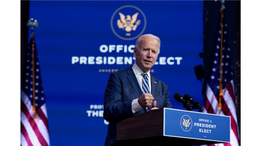 President-elect Joe Biden speaks Nov. 10, 2020, in Wilmington, Del.