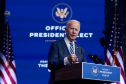 President-elect Joe Biden speaks Nov. 10, 2020, in Wilmington, Del.
