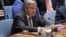 Secretary General of the United Nations Antonio Guterres addresses the Security Council at the United Nations Headquarters in New York, Aug. 29, 2018.