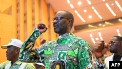 FILE - Tidjane Thiam, former Ivorian minister and candidate for the presidency of the Democratic Party of Ivory Coast (PDCI) in 2025, at the Felix Houphouet Boigny Foundation for Peace Research, for a campaign meeting in Yamoussoukr on December 9, 2023.