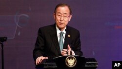 Sekretaris Jenderal PBB Ban Ki-moon dalam sebuah konferensi PBB di Bali baru-baru ini.