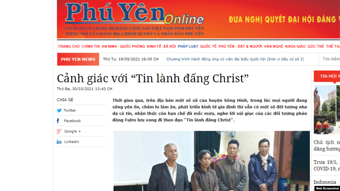 Báo Phú Yên đăng bài lên án các tín hữu Tin lành Đấng Christ trên địa bình huyện Sông Hinh.