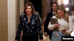 U.S. House Speaker Nancy Pelosi (D-CA) walks to her office following a vote in the House of Representatives on the limitations of war power on U.S. President Donald Trump at the U.S. Capitol in Washington, Jan. 9, 2020.