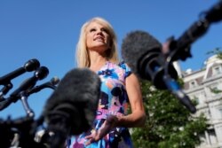 White House adviser Kellyanne Conway speaks to reporters at the White House in Washington, July 9, 2019.