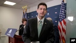 House Speaker Paul Ryan and the GOP leadership finish a news conference on Capitol Hill in Washington, April 4, 2017.