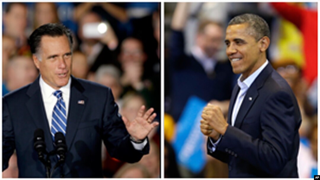 Mitt Romney (l) and President Barack Obama