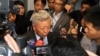 Jin Liqun, president-designate of the Chinese-led Asian Infrastructure Investment Bank (AIIB), talks to reporters after a presentation at the Brookings Institute in Washington, DC, Wednesday, October 21, 2015. (Sophat Soeung/VOA Khmer)