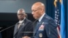 FILE - Chairman of the Joint Chiefs of Staff Gen. CQ Brown Jr. speaks during a press briefing with Defense Secretary Lloyd Austin, left, at the Pentagon near Washington, April 26, 2024.