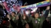 台灣民進黨的支持者在賴清德勝選後在台北歡呼。（2024年1月13日）