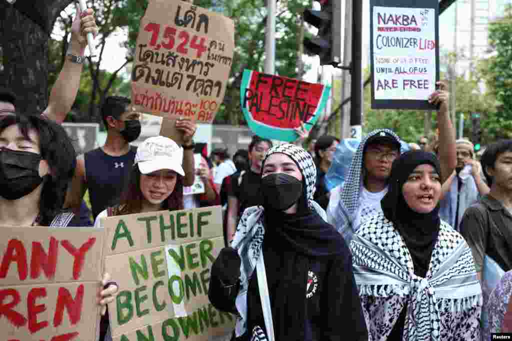 اعتراض به حمایت از آتش بس در غزه در بنکاک، پایتخت تایلند