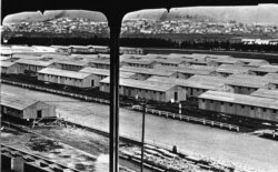 FILE - A view of the Japanese internment camp near Tanforan, Calif.