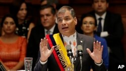 Presiden Ekuador Rafael Correa berpidato di Majelis Nasional di Quito, Ekuador. (Foto: Dok)