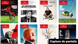 Capturas de pantalla con las últimas publicaciones de la revista The Economist, en las fechas que circuló la portada falsa.